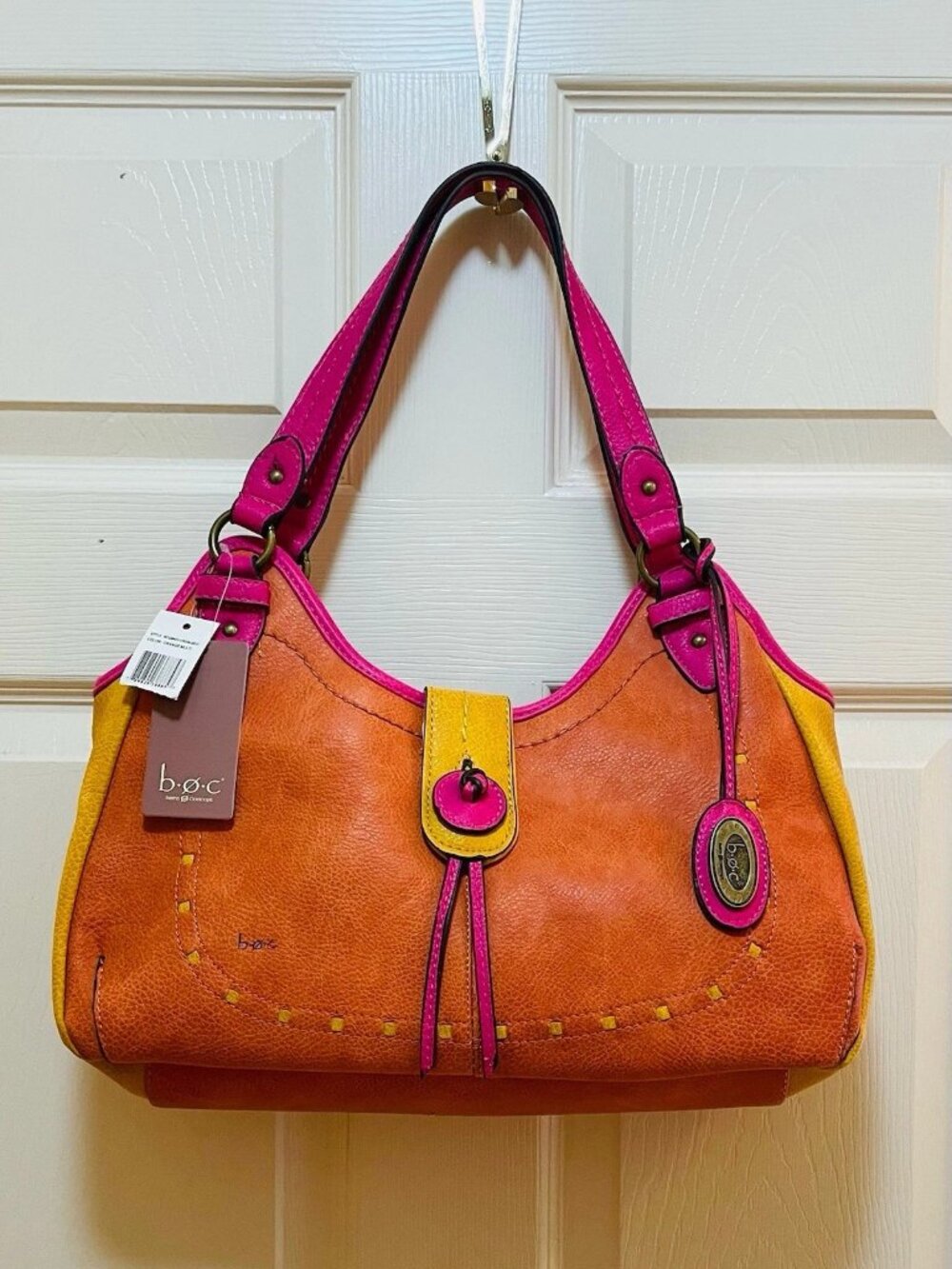 b.o.c. Orange, Pink & Yellow Leather Shoulder Bag